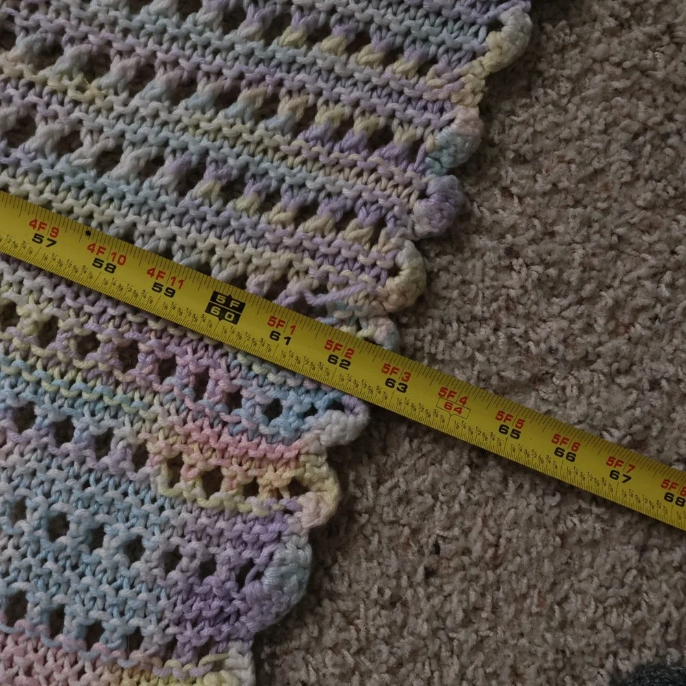 Handmade Pastel Rainbow Crochet Knit Baby Blanket Soft Open Weave 60x24